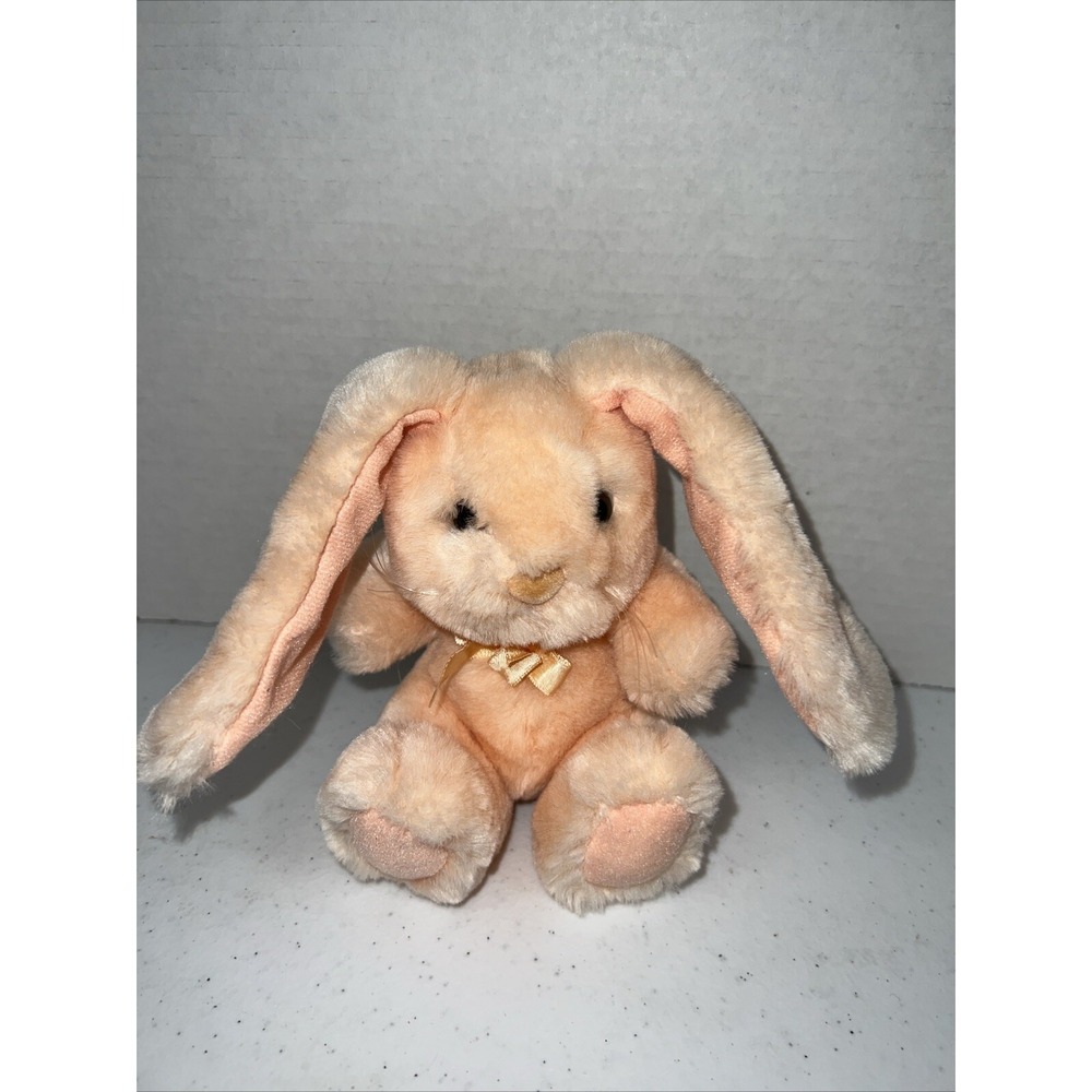Vtg 1988 Applause Small Pastel Peach Bunny Rabbit Plush Stuffed Animal Easter‎